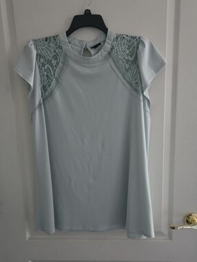 torrid Light Blue Lace Shoulder Cap Sleeve Top